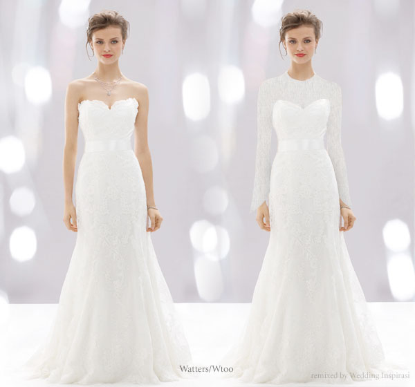 Baju pengantin Watters wedding dress without and with sleeves on