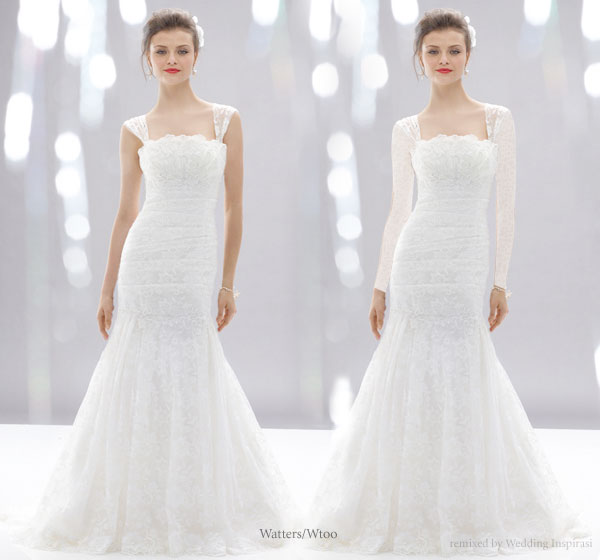 Watters/Wtoo wedding gown without and with sleeves