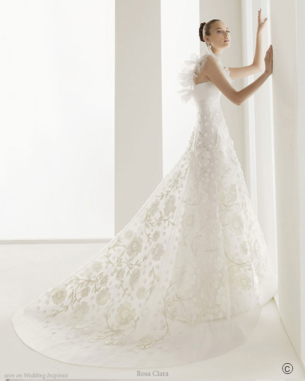 Beautiful floral A-line wedding gown by Rosa Clara