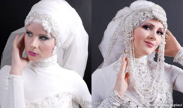 Islamic style wedding veil with intricate beading and embroidery for the muslim bride