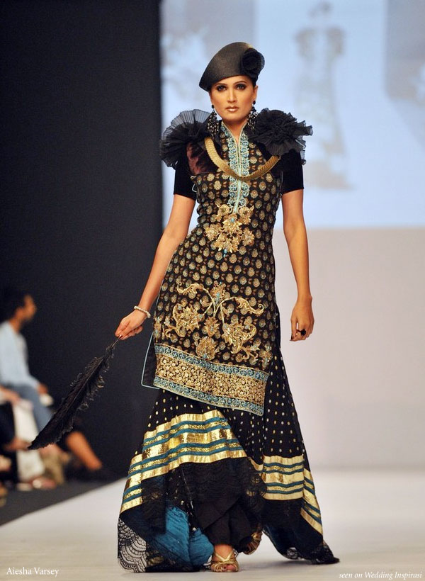 Aeisha Varsey Gharara modern black dress using tradional sari fabric
