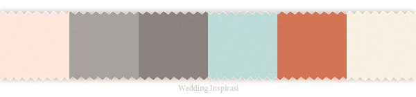 Wedding theme: Light dusty pink, light warm grey, dark warm gray, robin blue, burnt sienna orange palette