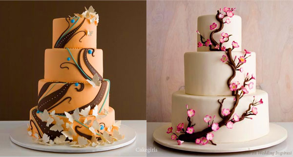 Brown and orange is an unusual choice for a wedding cake but it looks very 