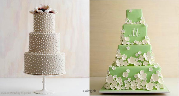 Gateau de mariage - simple and elegant tiered floral wedding cake in off white and green