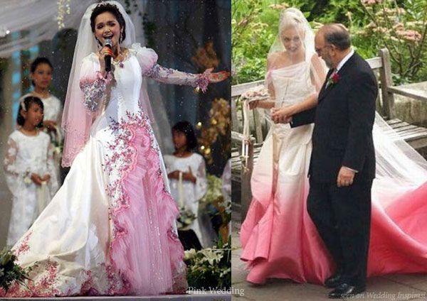 Celebrities with pink wedding dresses - Siti Nurhaliza in Michael Ong and Gwen Stefani in John Galliano for Dior