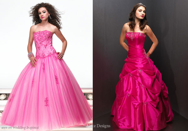 Cool pink tulle dress and ruched ball gown for a petite lady's wedding, prom or coming of age ceremony