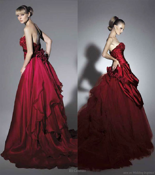 Luscious deep red color wedding gown from the Scarlet Collection RS Couture