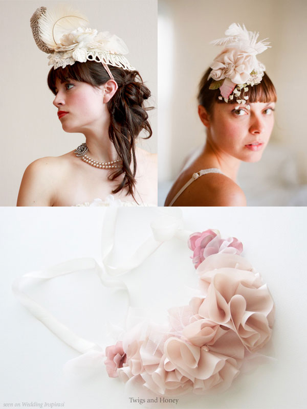 Twigs and Honey veils, feathers, flowers, hair accessories and necklaces by Myra Kim Callan