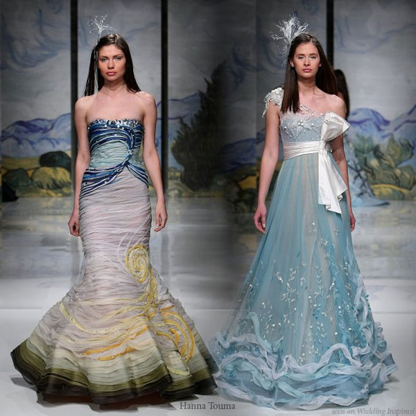 Hanna Touma 2009 spring summer couture dresses in colors of the sea - light foam blue, sand and seaweed
