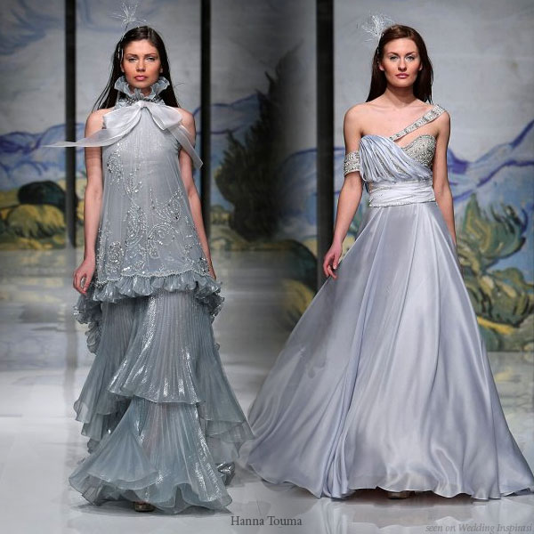 Blue, grey, grayish silver wedding dresses, robes de mariee en couleur
