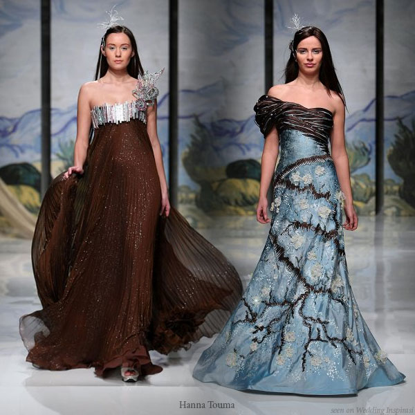 Wedding dresses in color - Deep brown and blue evening gowns from Hanna Touma