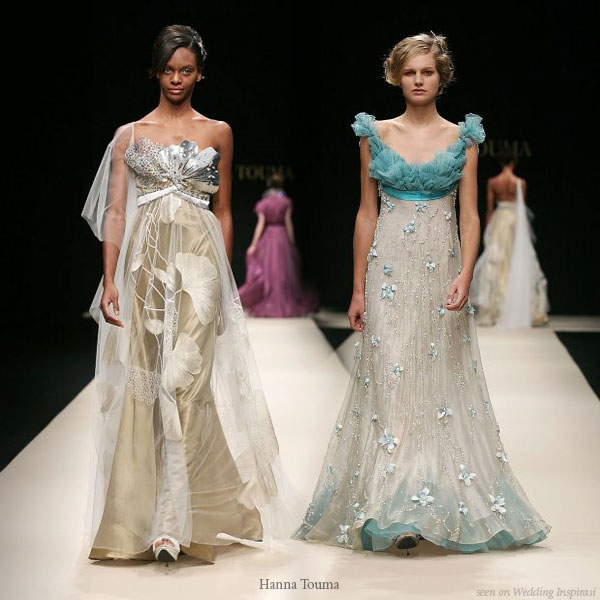 Champagne gold and silver, seagreen and pearl wedding dresses from Hana Touma
