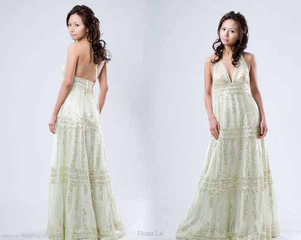 Green color wedding or evening gown from Chinese designer Fiona Lai