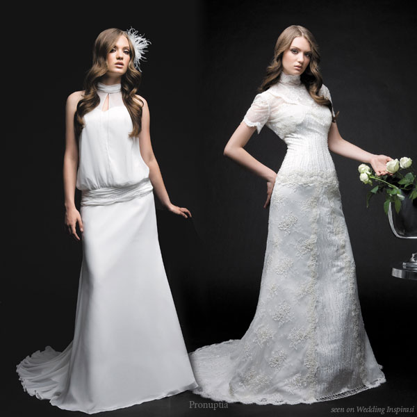 White short sleeve high neck wedding dress from the Glamour collection