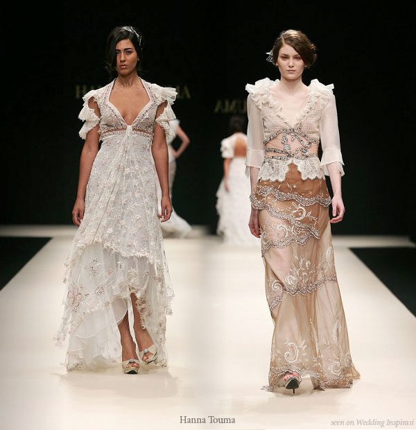Romantic lace off-white, brown wedding gowns and dresses Hanna Touma