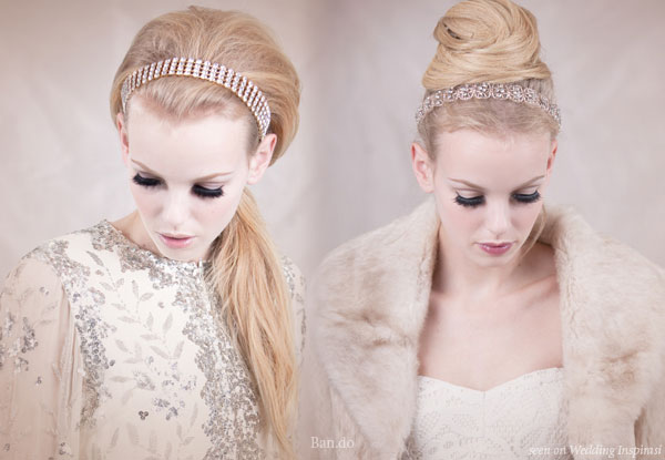 Long hair wedding styles ponytail and updo with crystal hair band